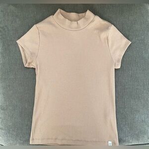 Girls’ Abercrombie Kids’ short sleeve mock turtle neck blouse, tan, sz 11/12